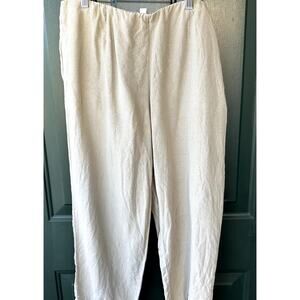 J. Jill Love Linen 100% Linen Beige Cropped Pants Sz M Elastic Waist w Pockets